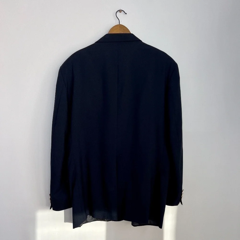 Vintage Strathmore Men Genuine Pure Wool Navy Blue Gold Buttons Classic Blazer